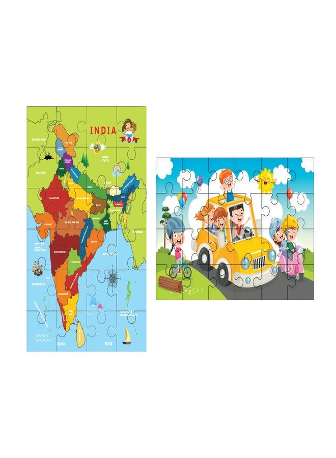 Khilonewale Combo of Wooden India Map Jigsaw Puzzle & Wooden Transport Puzzle - 24-Piece Educational Geography & Vehicle Puzzle Toy for Kids, Toddlers & Preschoolers - Image 1